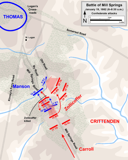 Mill Springs Confederate attacks