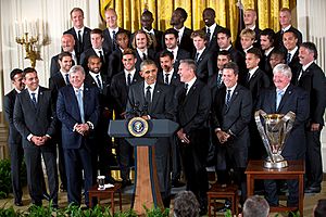 Obama with 2013 MLS Cup winner Sporting Kansas City team October 2014