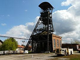 Headframe of the Hély d'Oissel coal mine, registered as an historic monument in 1989