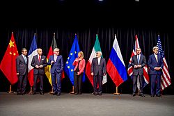 Secretary Kerry Poses for a Group Photo With Fellow EU, P5+1 Foreign Ministers and Iranian Foreign Minister Zarif After Reaching Iran Nuclear Deal