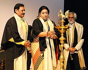 The Union Minister for Textiles, Smt. Smriti Irani lighting the lamp at the convocation ceremony of the National Institute of Fashion Technology (NIFT), in New Delhi.jpg
