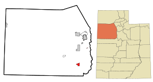 Location of Vernon within Tooele County and Utah