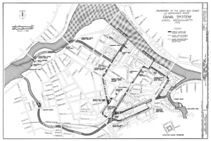 1975 map of canal system in Lowell, Massachusetts