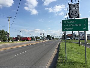 2016-06-26 18 14 16 View south along Virginia State Route 42 (Main Street) at McCauley Avenue in Timberville, Rockingham County, Virginia