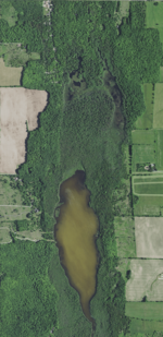 Aerial view of northwestern Jacksonport, including Lost Lake in Door County, Wisconsin 2020 (cropped)