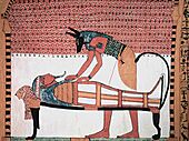 Anubis attending the mummy of Sennedjem