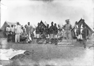 Captain Lugard, F. de Winton and Grant at Kampala, Mengo