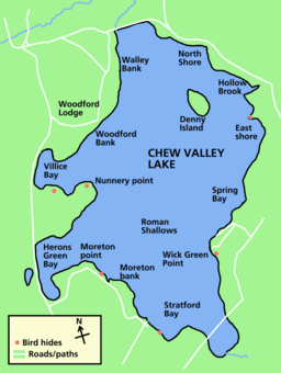 Map of the lake showing the names of bays and inlets