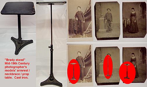Daguerreotype tintype photographer model studio table brady stand cast iron portrait photos