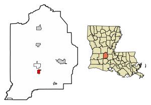 Location of Mamou in Evangeline Parish, Louisiana.