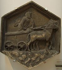 Formella 15, il carro di Tespi (Theatrica), nino pisano, 1334-1336