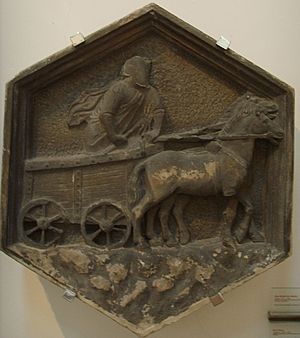 Formella 15, il carro di Tespi (Theatrica), nino pisano, 1334-1336