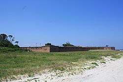 Fort Gaines and seashore vegetation on the eastern end of Dauphin Island