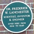 Green plaque Frederick W Lanchester