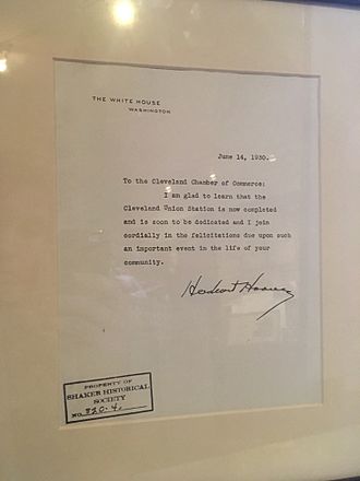 Herbert Hoover letter to Cleveland Chamber of Commerce