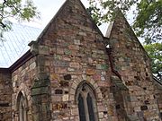 Illustrating the many natural colours of Brisbane tuff, St Mary's Anglican Church, Kangaroo Point, 2016