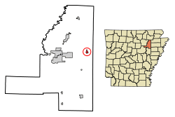 Location of Grubbs in Jackson County, Arkansas.