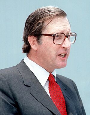 Jay Rockefeller giving a speech aboard the USS Stump, July 2, 1984