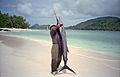 Mahe Beach - author with the sailfish by J. Strzelecki