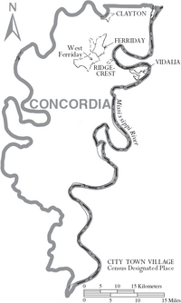 Map of Concordia Parish Louisiana With Municipal Labels