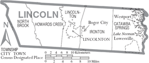 Map of Lincoln County North Carolina With Municipal and Township Labels