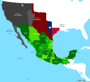 Map of Mexico boundaries of 1840