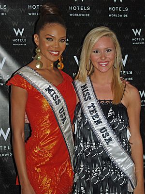 Miss USA Crystle Stewart and Miss Teen USA Stevi Perry at Mercedes-Benz Fashion Week