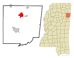 Location of Amory, Mississippi