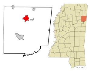 Location within Monroe County and the state of Mississippi