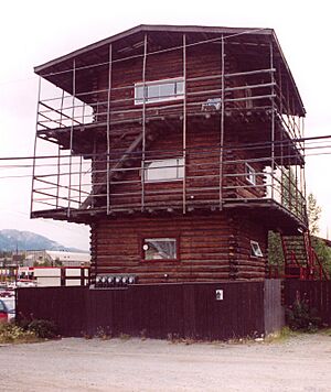 Three-story log cabin