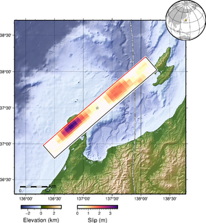 USGS Finite Fault Surface Projection January 1 2024 Anamizu Earthquake M 7.5