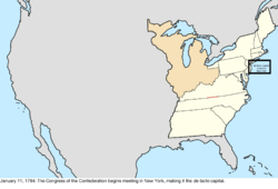 Map of the change to the United States in central North America on January 11, 1785