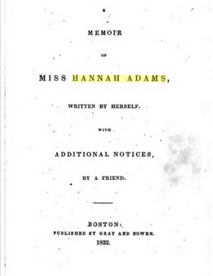 A Memoir of Miss Hannah Adams (1832)