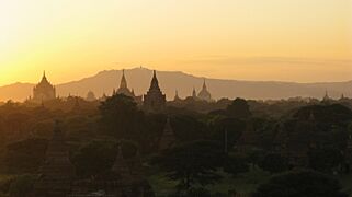 Bagan, Myanmar, Bagan landscape at sunset, mystery and magic