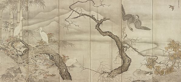 Birds and Flowers byobu by Sesshu (Freer)