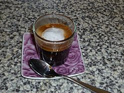 A typical espresso with milk and foam (Italy)