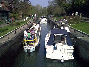 Canal boats in Sonning Lock