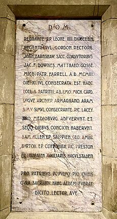 Dedication Stone of St Patrick's Roman Catholic Church, Bradford UK