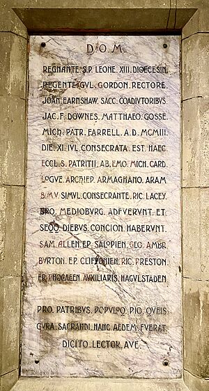 Dedication Stone of St Patrick's Roman Catholic Church, Bradford UK