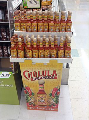 Different sorts of Cholula hot sauce in a supermarket.jpg