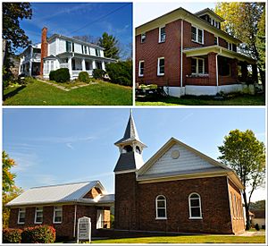 National Register of Historic Places at Ellett, Virginia. Top: Earhart House and Blankenship Farm Bottom: Trinity United Methodist Church