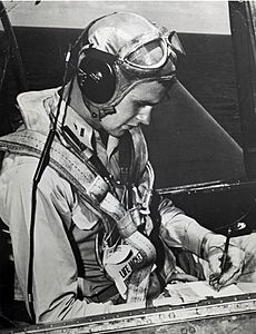 George H.W. Bush seated in a Grumman TBM Avenger, circa 1944 (H069-13)
