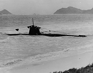 HA-19 Japanese midget submarine grounded on an Oahu Beach, December 1941