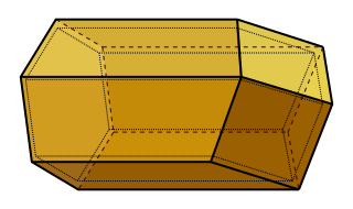A computer-generated model of a honeycomb cell, showing a hexagonal tube terminating in three equal rhombuses that meet at a point on the axis of the cell