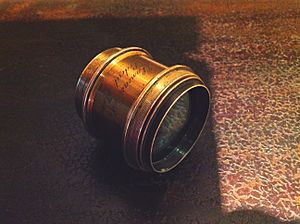 J. LANCASTER & SON, Patent Birmingham, achromatic landscape brass lens 7" w- iris calibrated time, 1878 (17577229684)