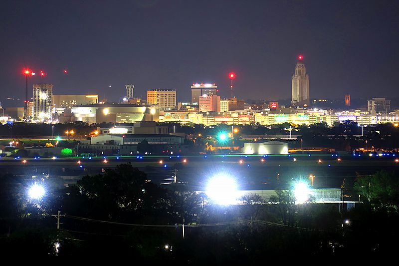 Image Nighttime skyline of downtown Lincoln, Nebraska, USA (2021, from
