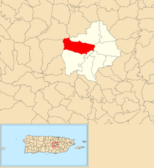 Location of Palomas within the municipality of Comerío shown in red