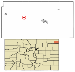 Location of Paoli in Phillips County, Colorado.