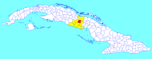 Taguasco municipality (red) within  Sancti Spíritus Province (yellow) and Cuba