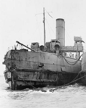 The Mersey ferry HMS DAFFODIL at Dover soon after the Zeebrugge Raid (22-23 April 1918). Q18888 (cropped).jpg